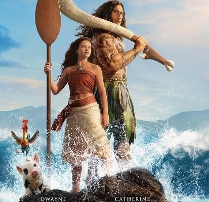 Moana live action 2026 movie poster with Dwayne Johnson and Catherine Lagaaia